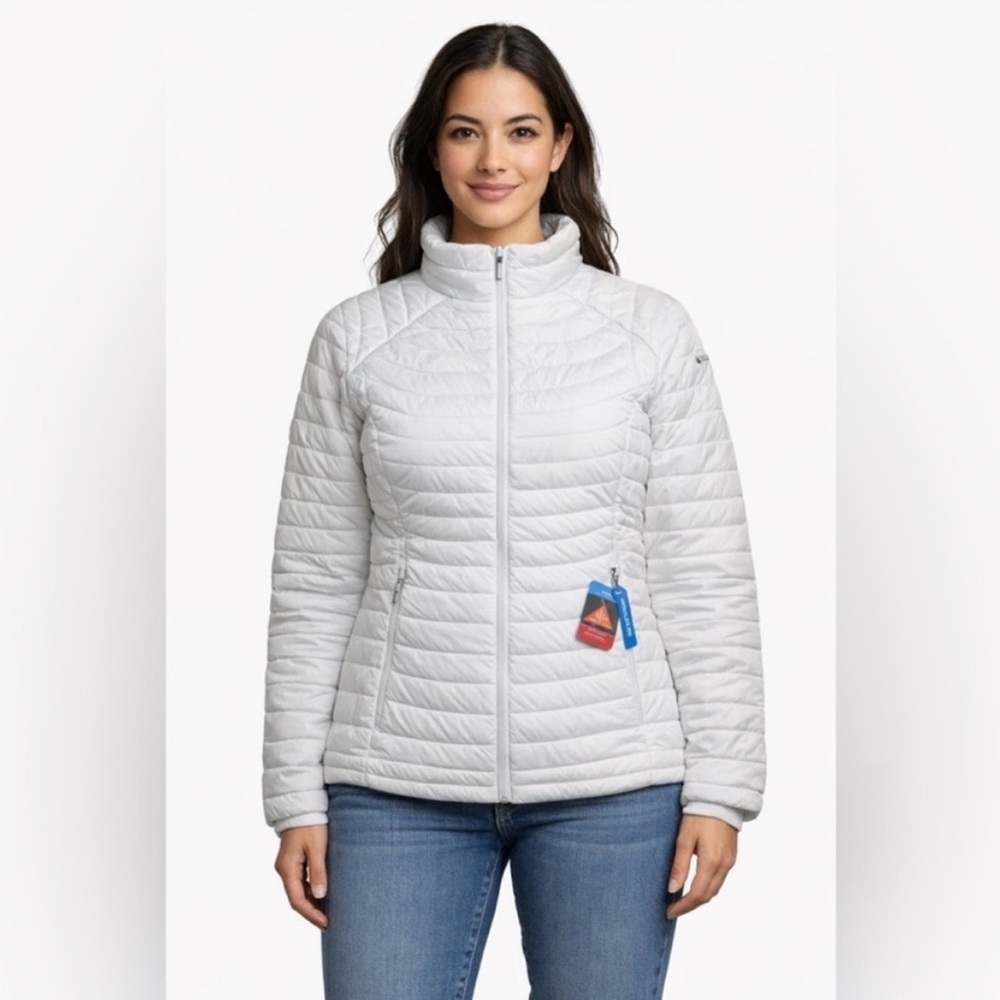 Columbia Women’s XL WHITE OUT OMNI HEAT Jacket Zippered Hand Pockets White